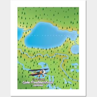 Lake Pontchartrain Louisiana lake map Posters and Art